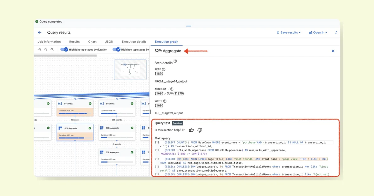 BigQuery Now Shows Query Text in Execution Graph