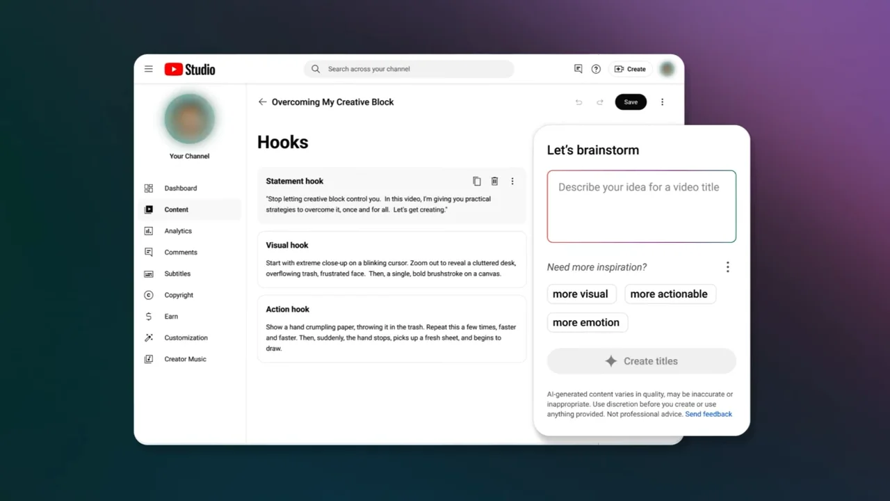 YouTube Launches New AI Hook Generator and Inspiration Features