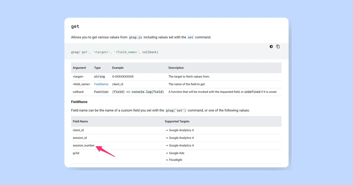 Google Analytics session number now accessible via gtag.js get API update