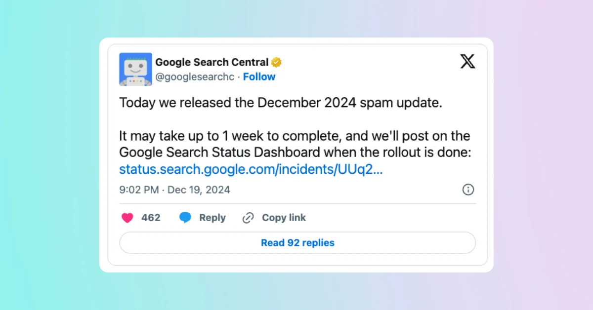 Google launches December 2024 spam update after core update rollout