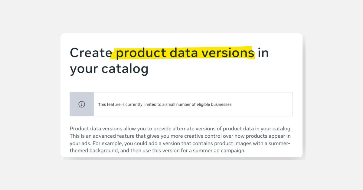 Meta Ads Product Data Versions let you customize product details for each ad