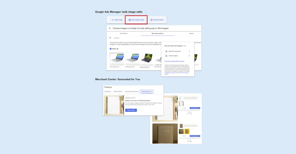 New Google Ads and Merchant Center AI tools speed up bulk image edits