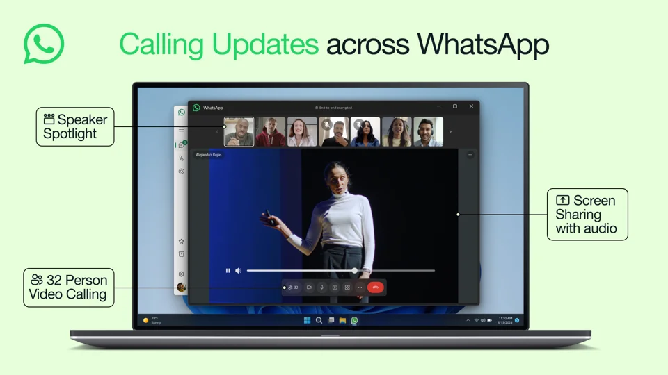 WhatsApp Adds 32-Person Video Calls, Screen Sharing with Audio, and Speaker Spotlight