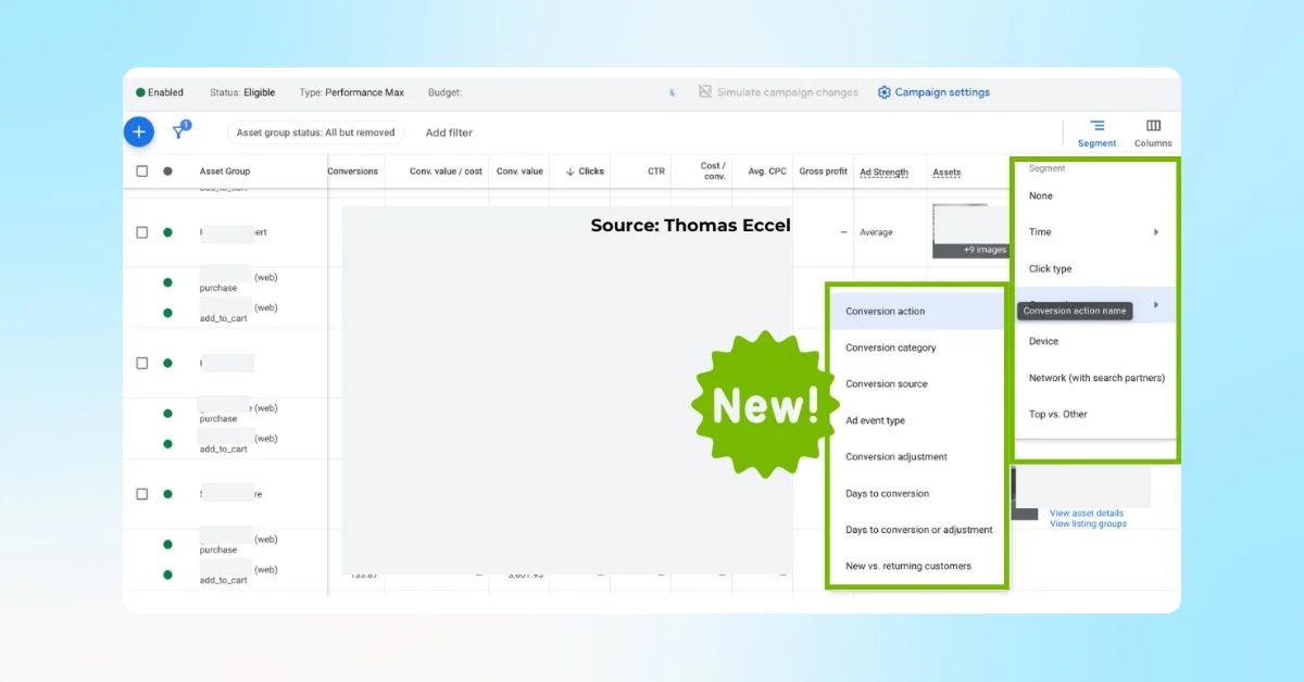Google Ads Introduces Asset Group Segmentation Options for PMax in Table View