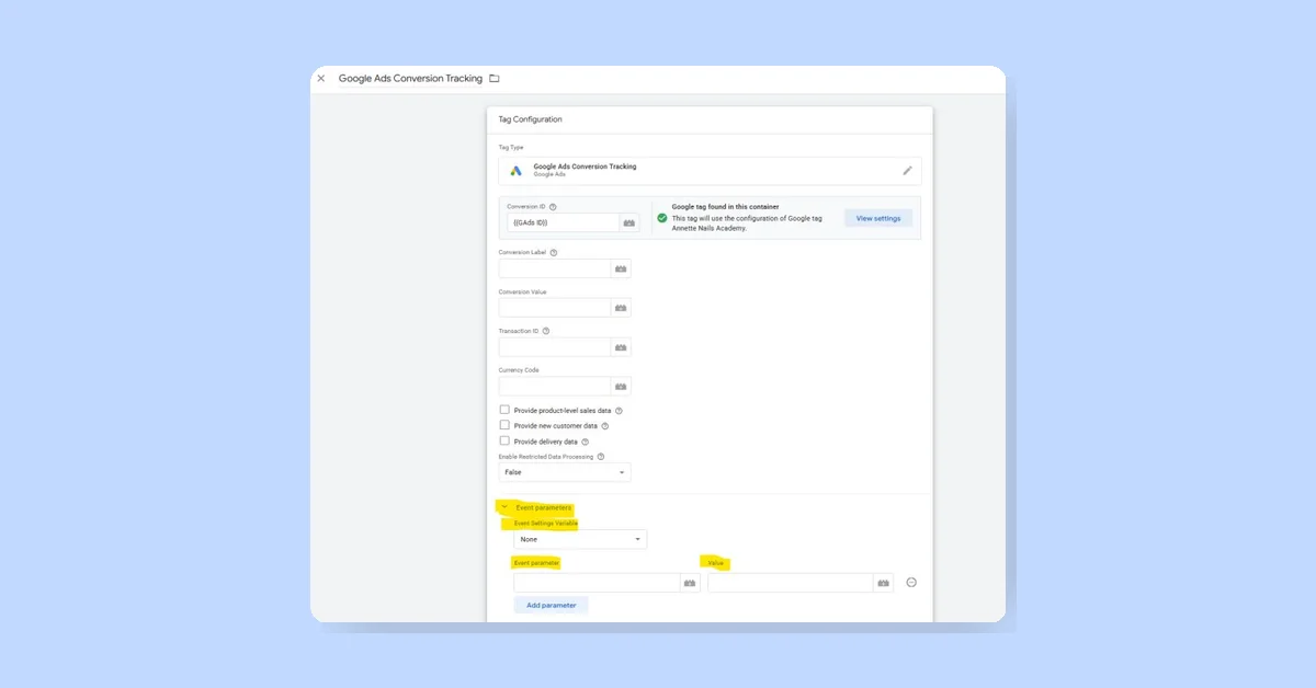 New in GTM Event Parameters Added for Google Ads Conversion Tracking