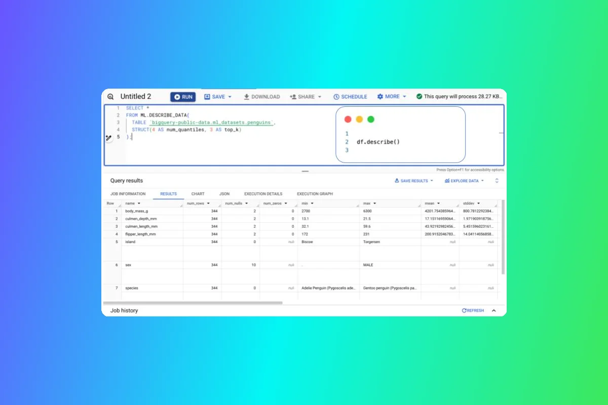 BigQuery Introduces ML.DESCRIBE Function for Enhanced Data Analysis