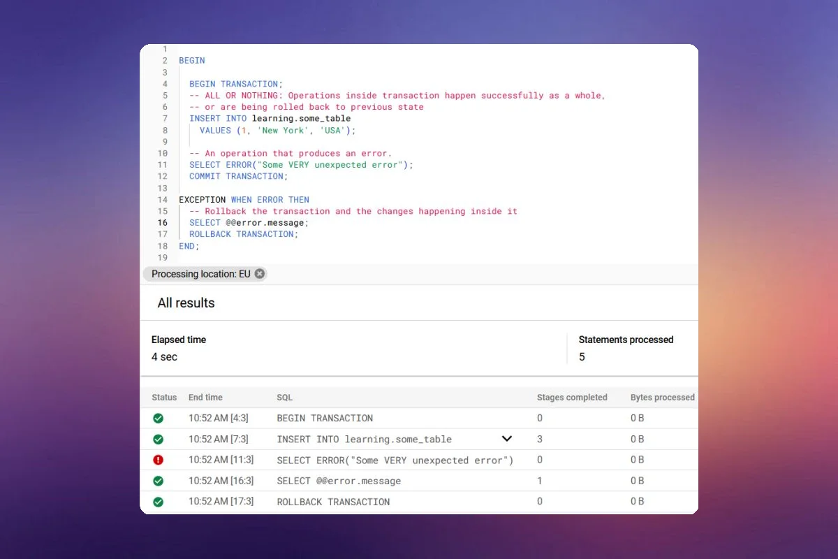 Understanding the Utility of Transactions in BigQuery