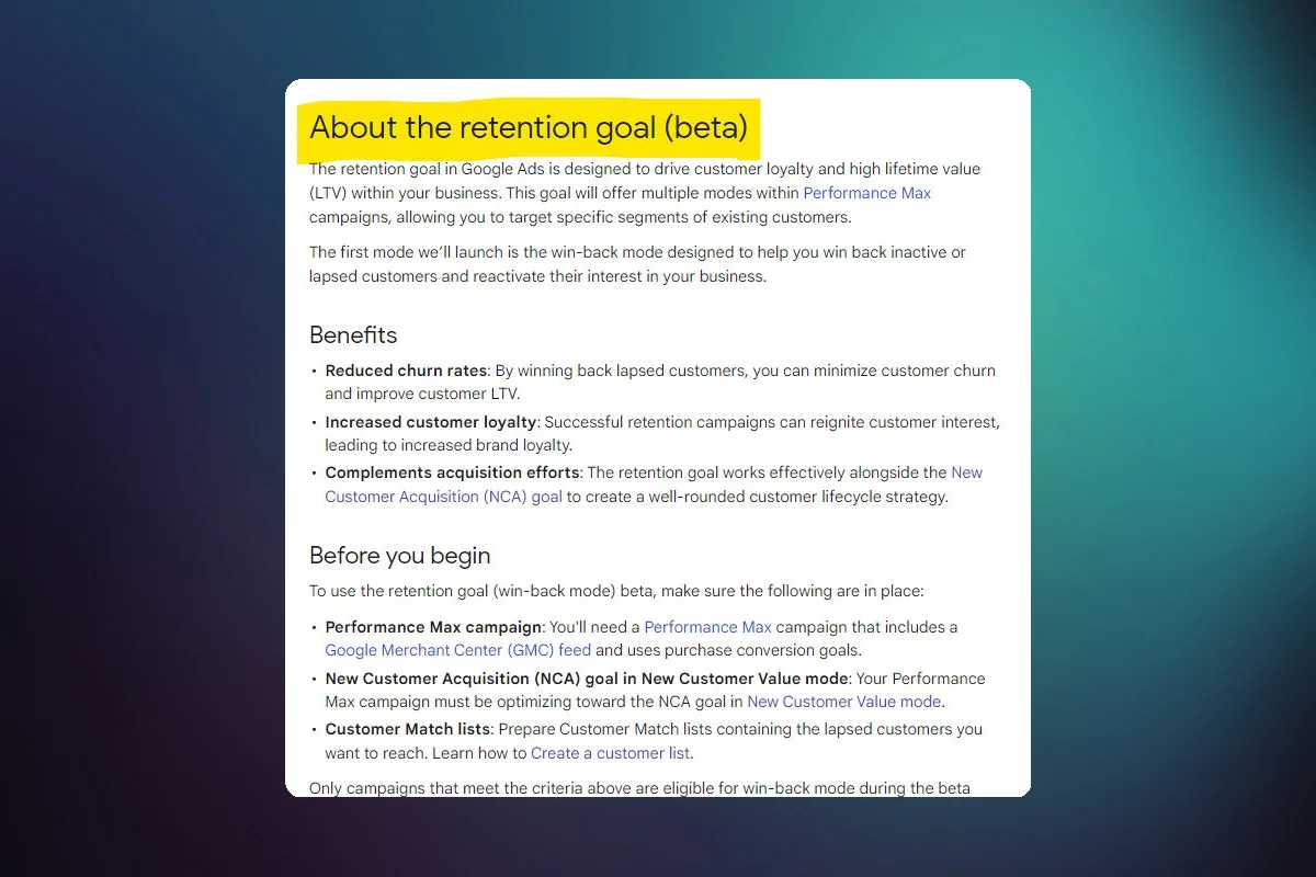 Google's PMax Campaigns Now Include Retention Goal and Win-back Mode