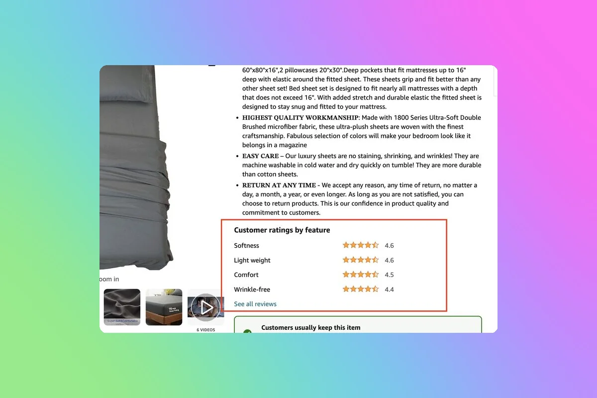 Amazon Customer Ratings Now Displayed Below Bullet Points by Feature