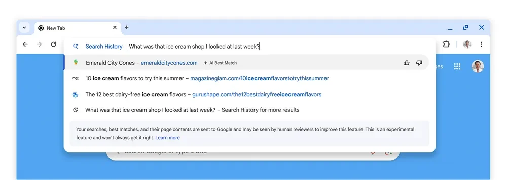 Natural Language History Search Chrome