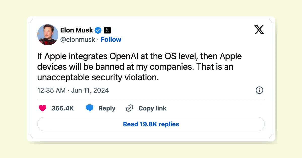 Elon Musk Threatens to Ban Apple Devices Over ChatGPT Integration