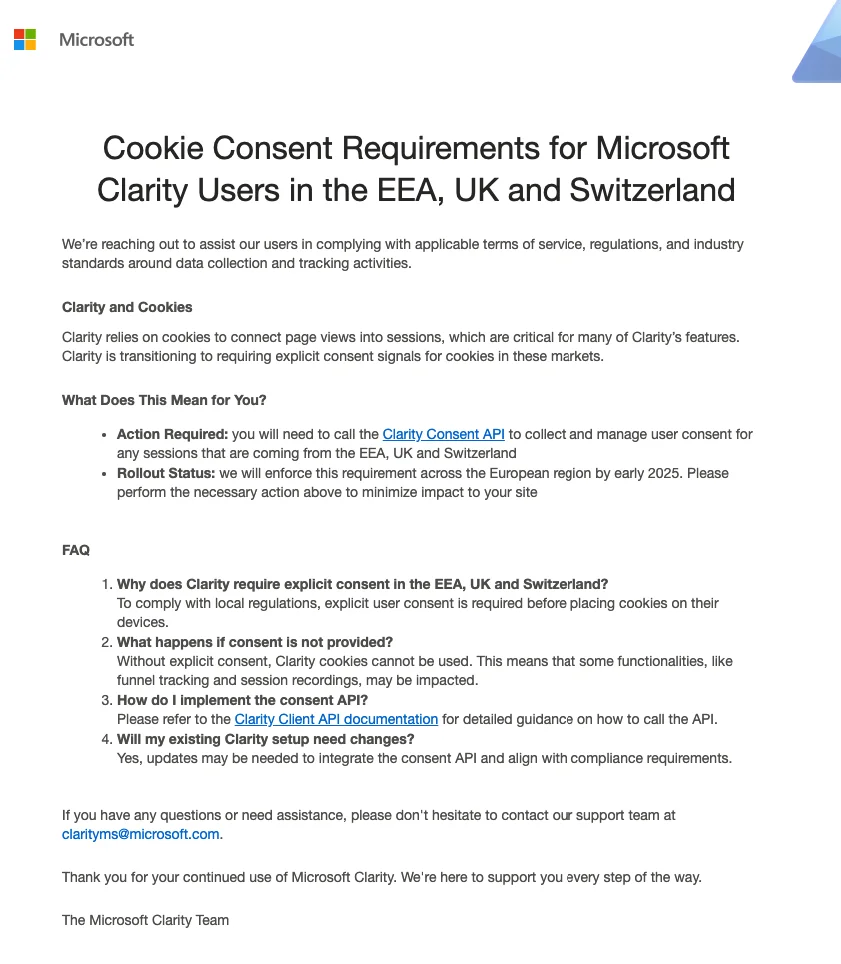 Microsoft Clarity Introduces Cookie Consent Requirements for European Markets