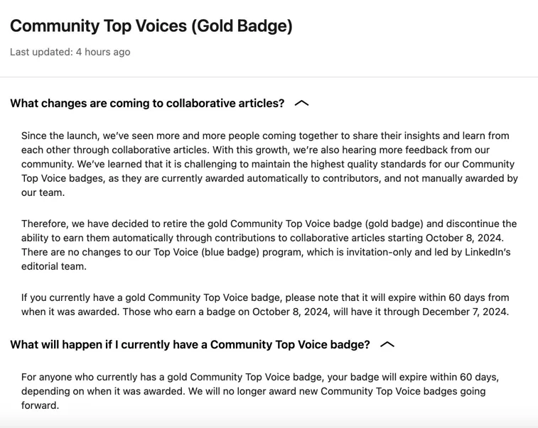 LinkedIn to Discontinue Community Top Voice Badges