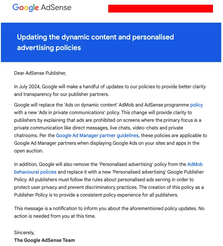 Google Adsense Update Policy