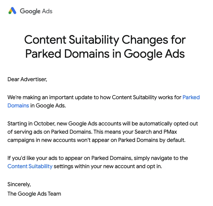 Google Ads to Auto-Opt-Out New Accounts from Parked Domains Ads