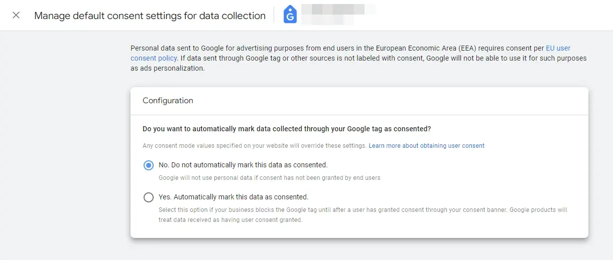 Consent settings tab google ads
