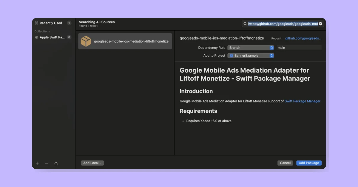 Google Mobile Ads mediation adapters now support Swift Package Manager for iOS projects