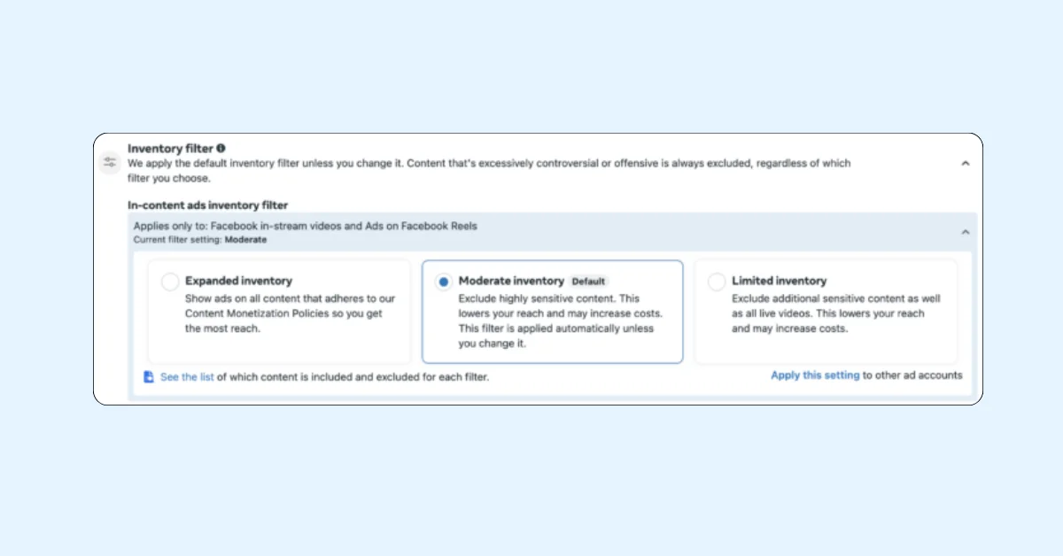 Meta Announces Default Setting Change for Inventory Filters to Expanded Mode