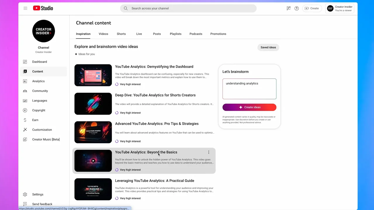 YouTube Studio Adds AI-Powered Inspiration Tab for Creators