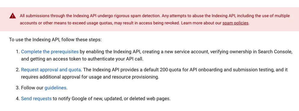 Google Clarifies Spam Policies in Indexing API Documentation