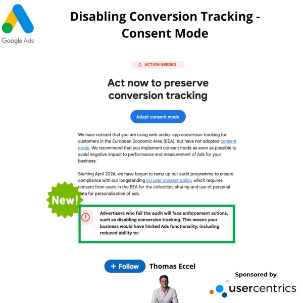 Google to Disable Conversion Tracking for Non-Compliant EEA Advertisers