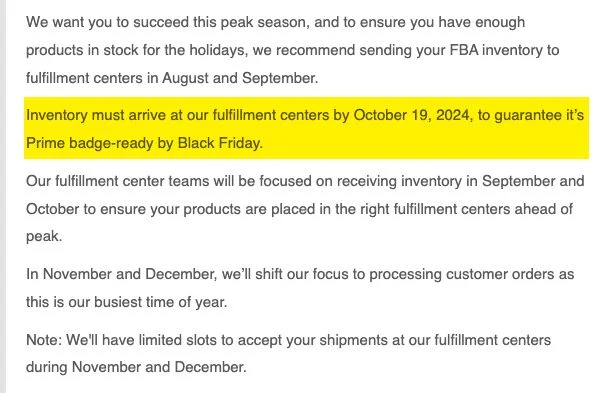 Amazon Sets October 19 Deadline for Black Friday FBA Inventory