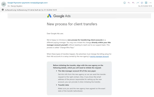 Google Ads Launches Self-Service Client Transfer Process