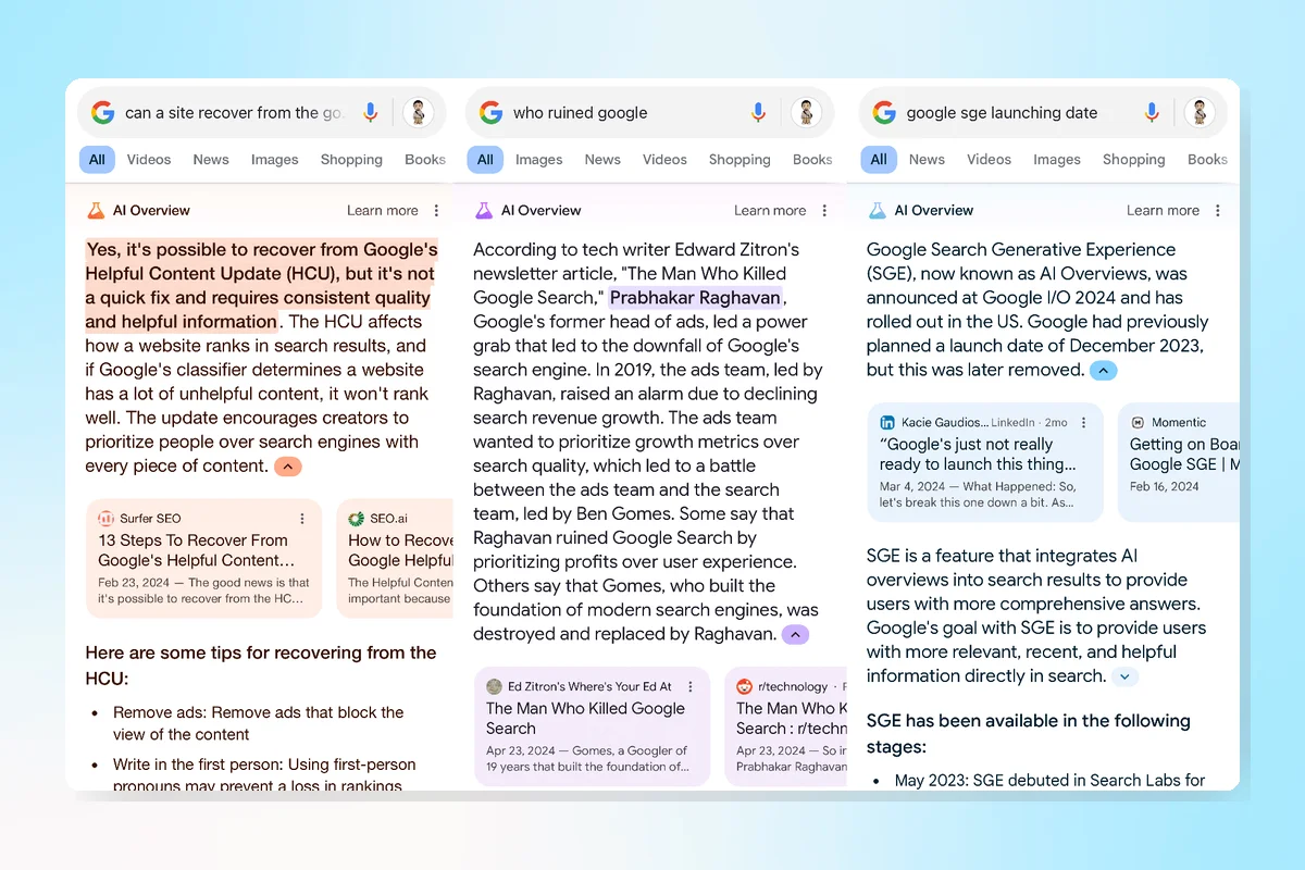 Google AI Overview Colors Unrelated to Response Confidence