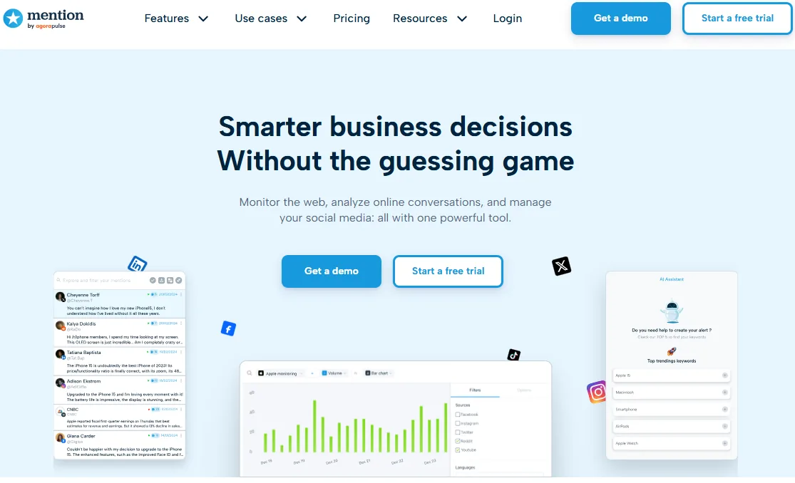 Mention homepage showing its social listening dashboard