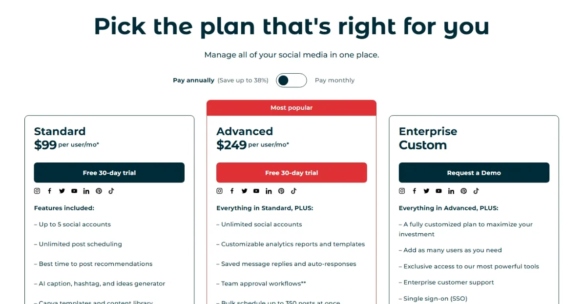 Hootsuite pricing plan cards