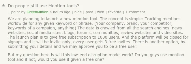 Reddit post asking for mention monitoring tools