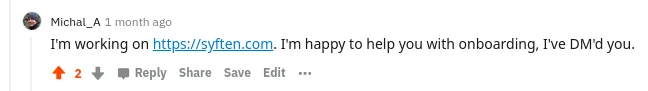 Syften reply in the TrackReddit thread