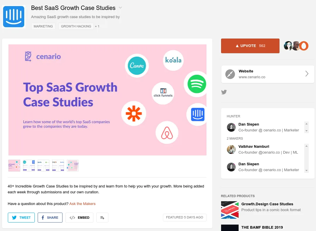 Product Hunt launch for SaaS case studies
