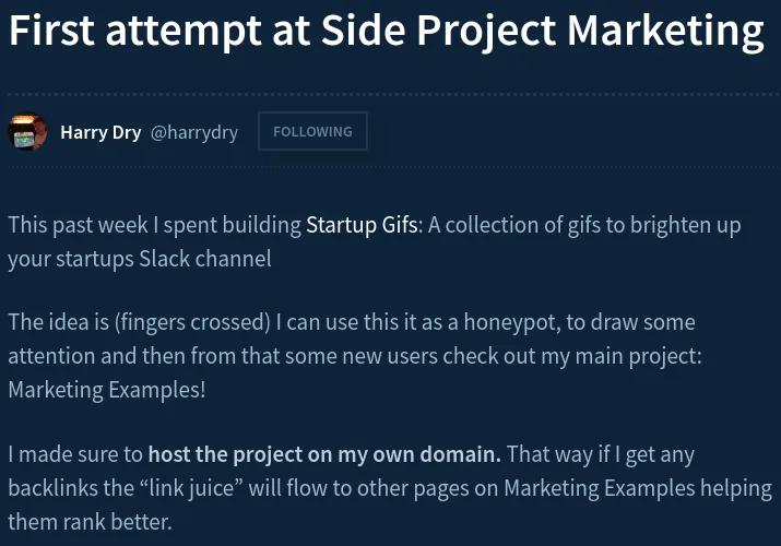 Indie Hackers side project launch