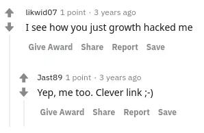 Reddit replies to a growth hacks post