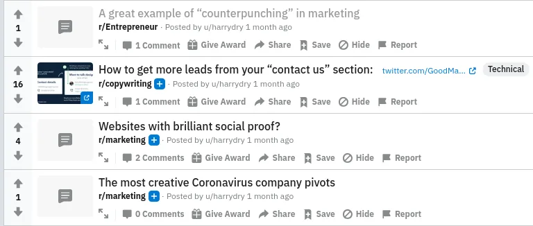 Harry Dry community posts receiving little engagement