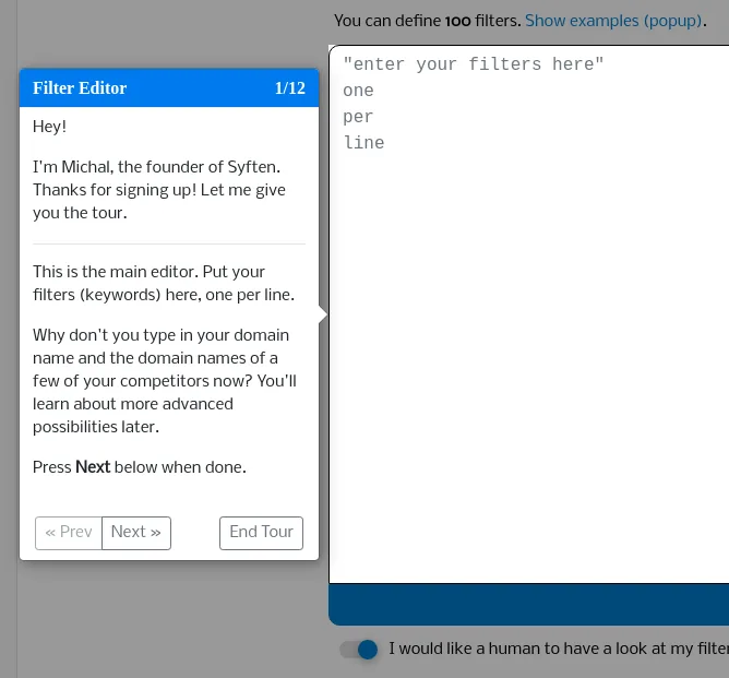 First onboarding tutorial step