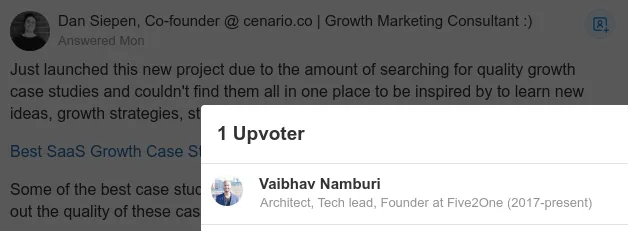 Quora upvote from a coworker