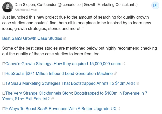 Quora answer promoting SaaS case studies