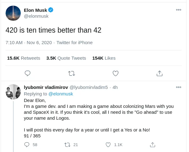 Tweet from Elon Musk