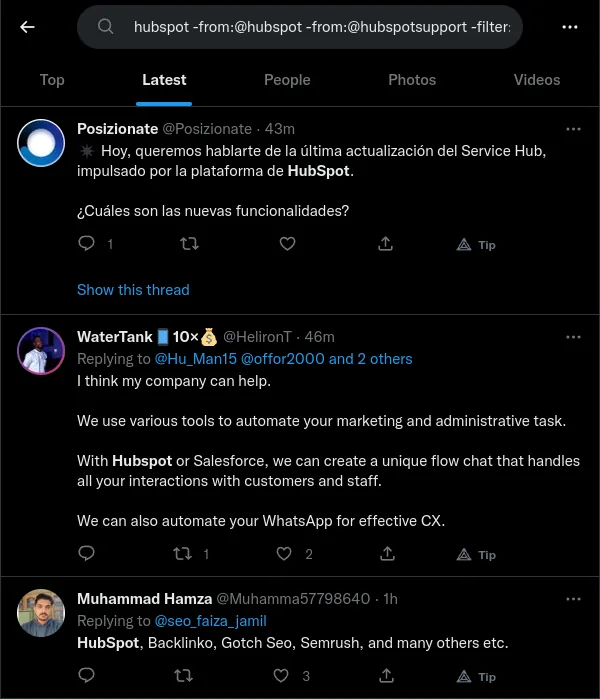 Cleaner HubSpot Twitter mention search results after account and link exclusions