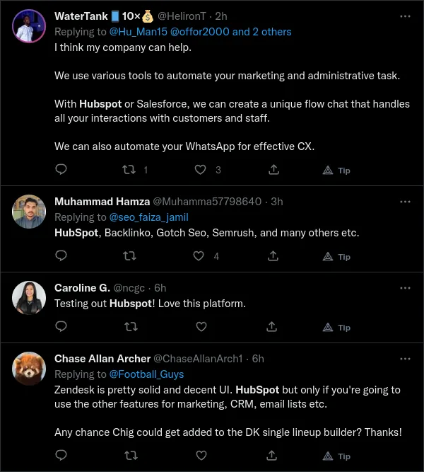 Genuine HubSpot discussion found by a filtered Twitter mention search