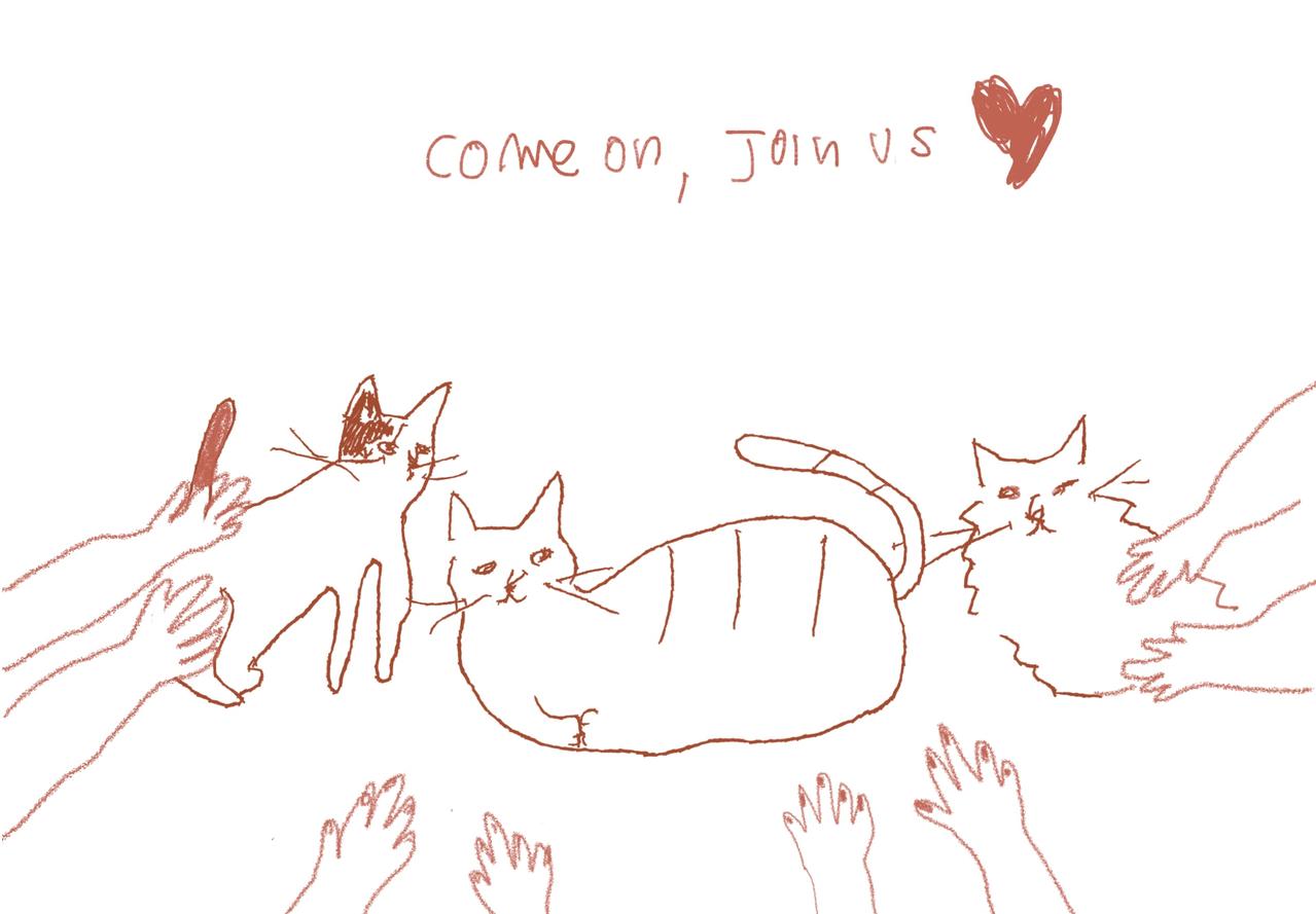 みんなで猫を支える