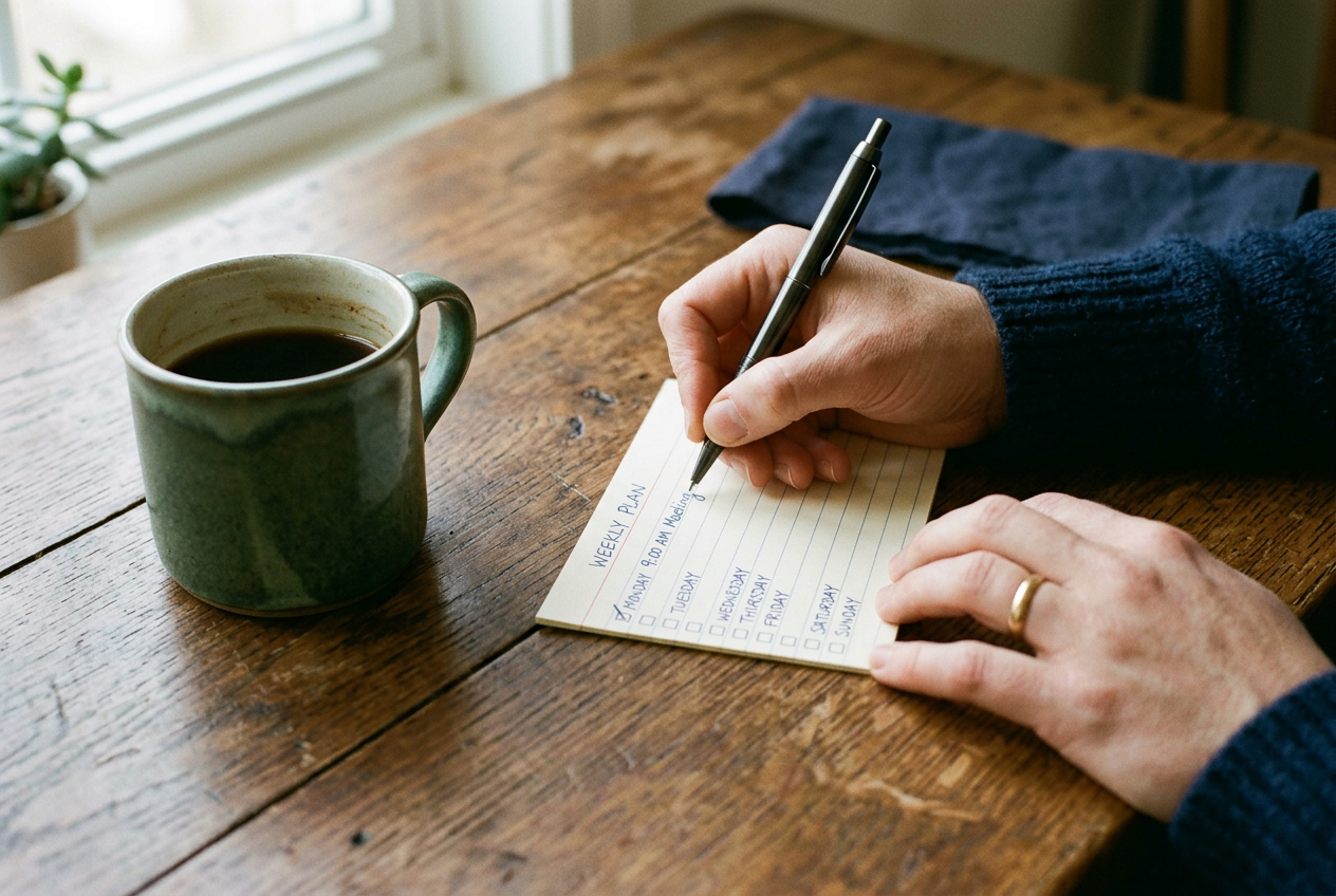 A weekly plan on an index card