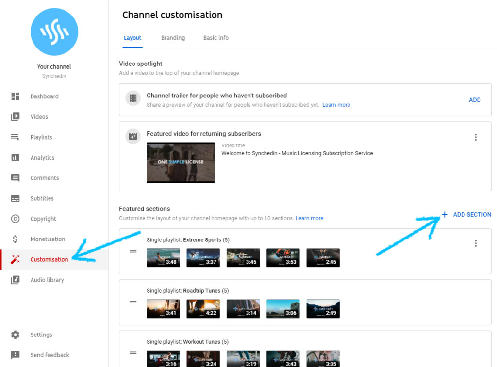 How to Add Section on  Channel Page, Organize  Channel with  Playlists