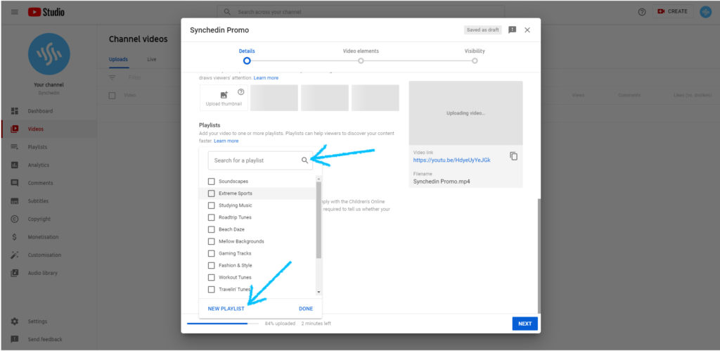 Add playlist when uploading