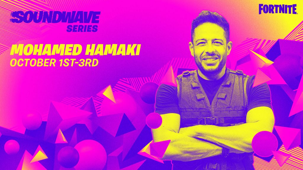 Fortnite poster detailing the show time for Mohamed Hamaki