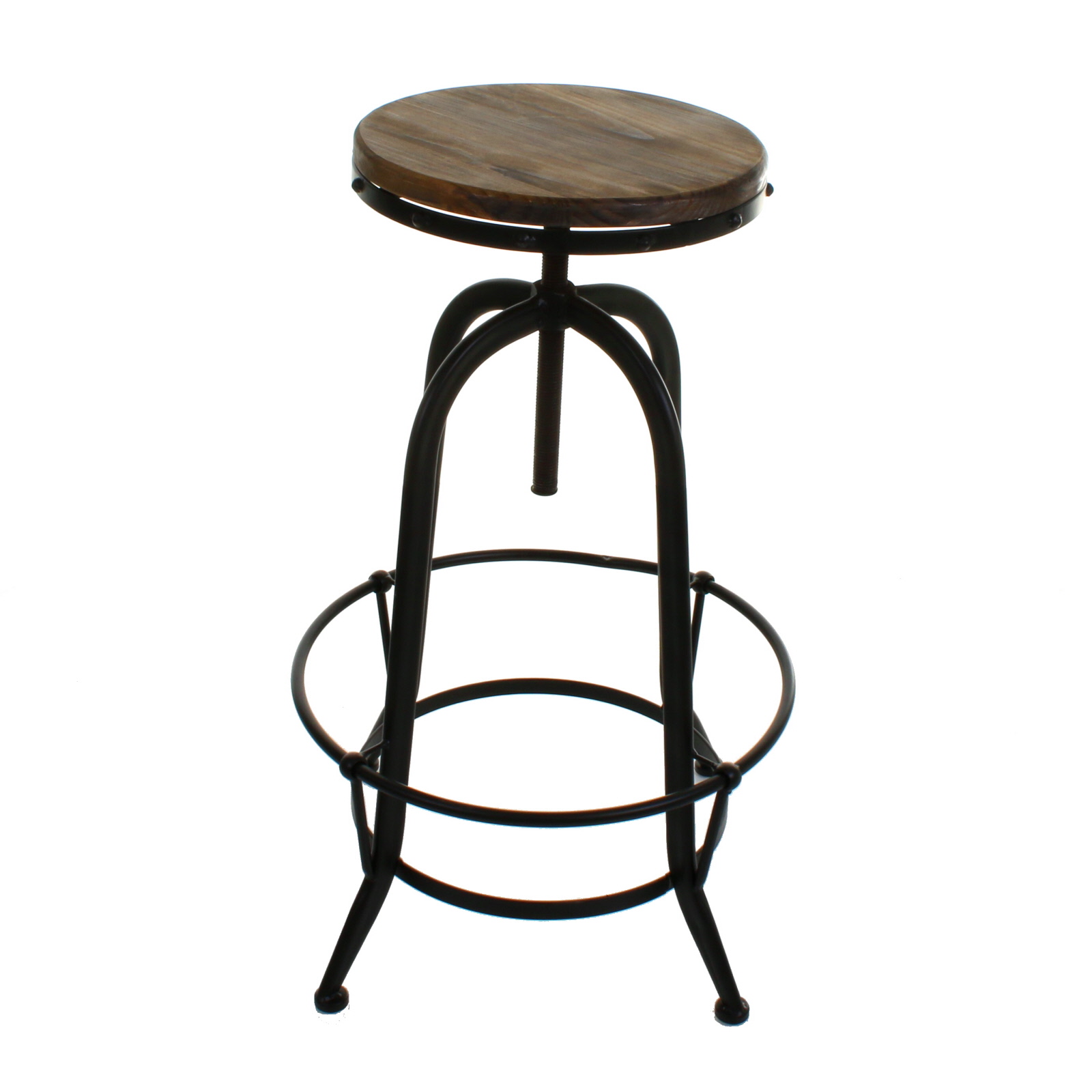 Vintage Metal Bar Stool Wood Top Seat Adjustable Height Industrial ...