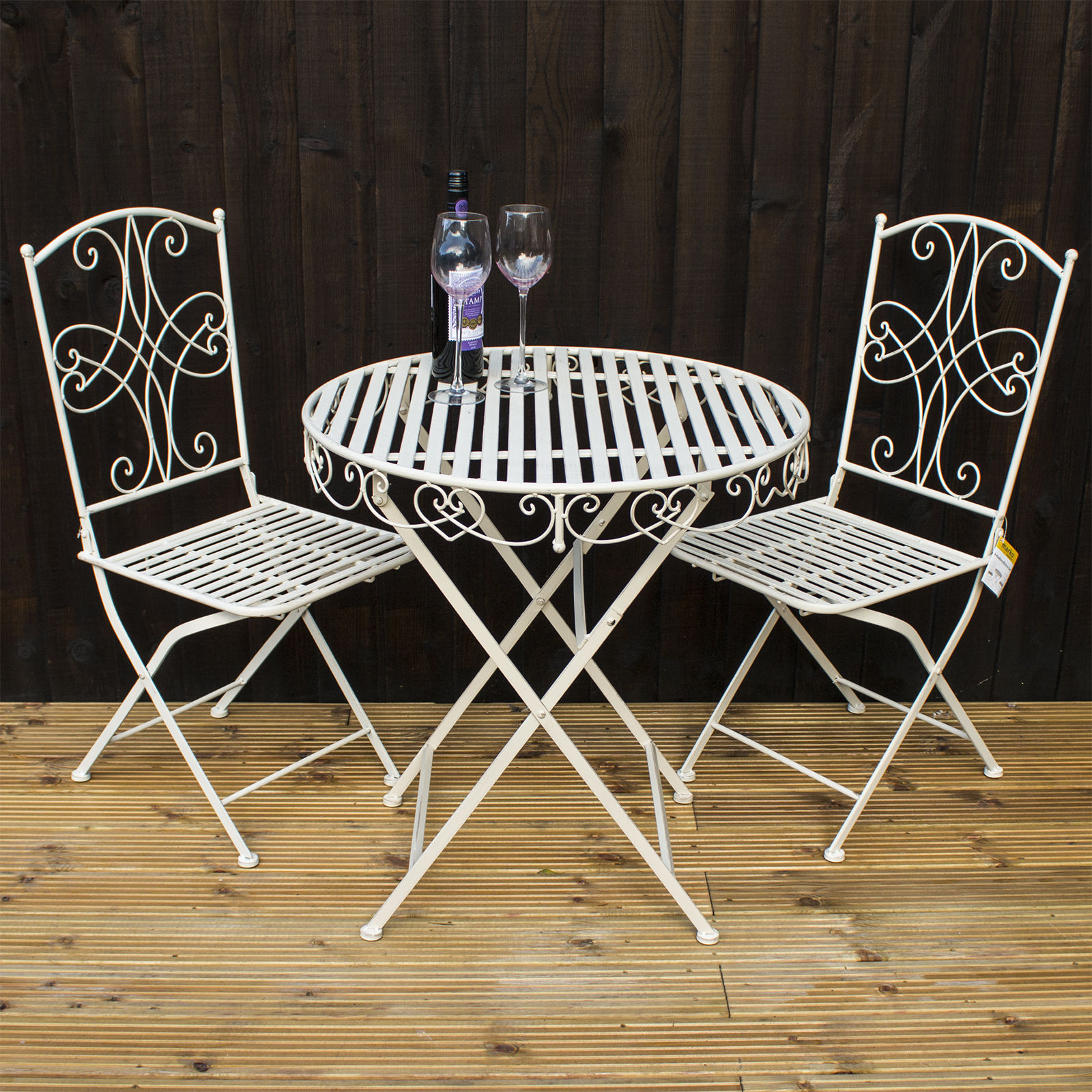 3PC Folding Bistro Set Round Metal Table & 2 Chairs Outdoor Garden