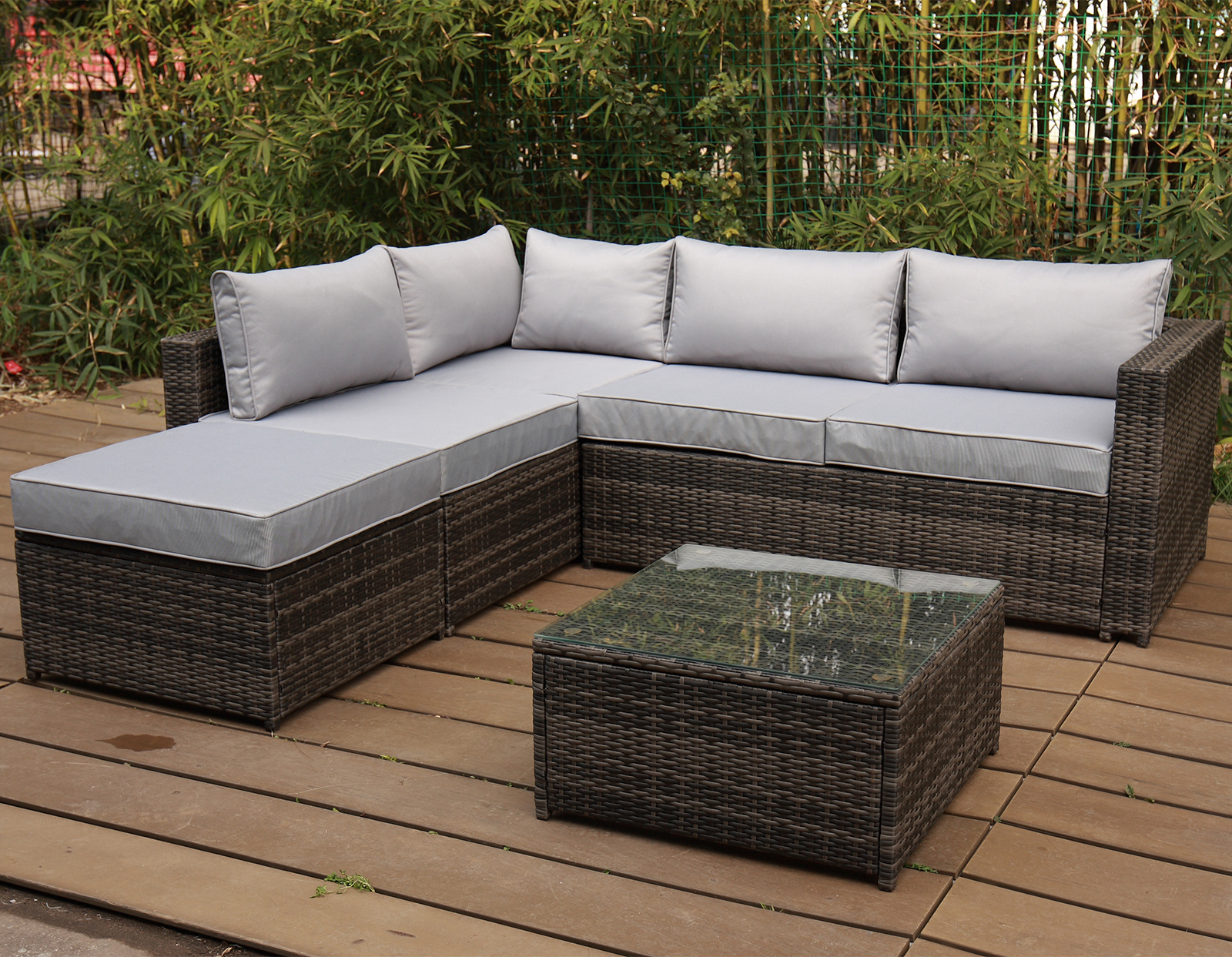 Details About Rattan Garden Furniture Corner Sofa Set Glass Coffee Table Outdoor Patio Comfort